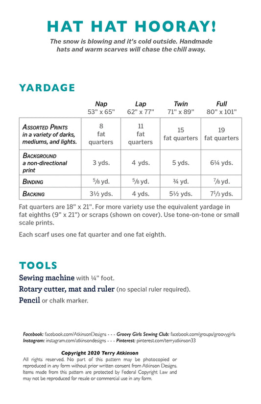 Hat Hat Hooray Quilt Pattern by Atkinson Designs