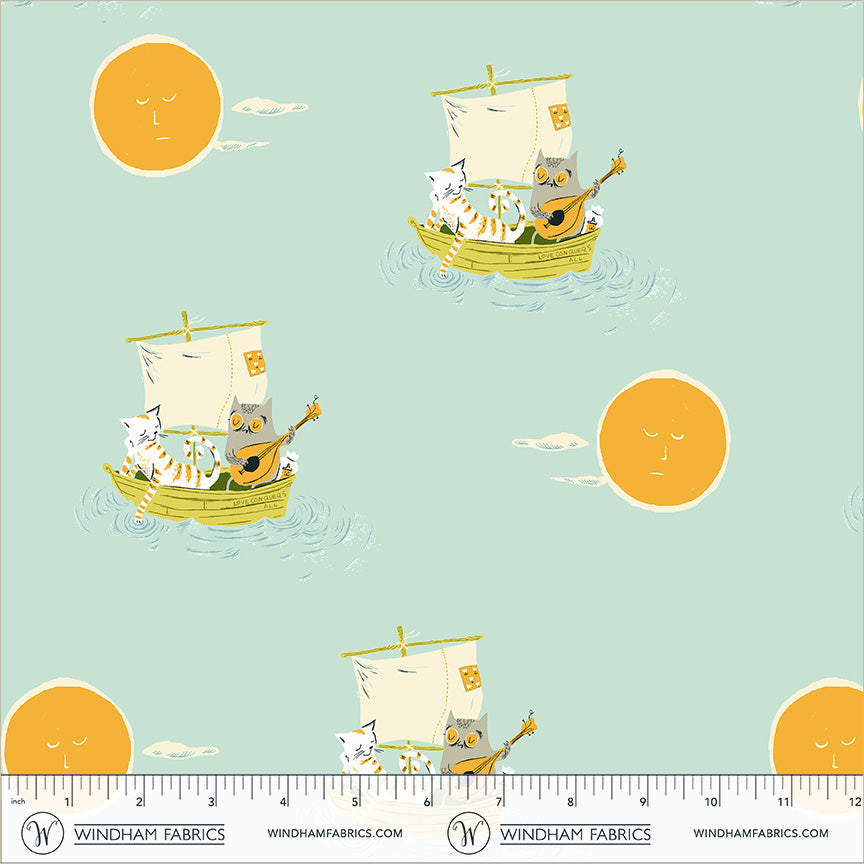 Heather Ross Favorites by Heather Ross - Owl and the Pussycat 51199D-2 Aqua