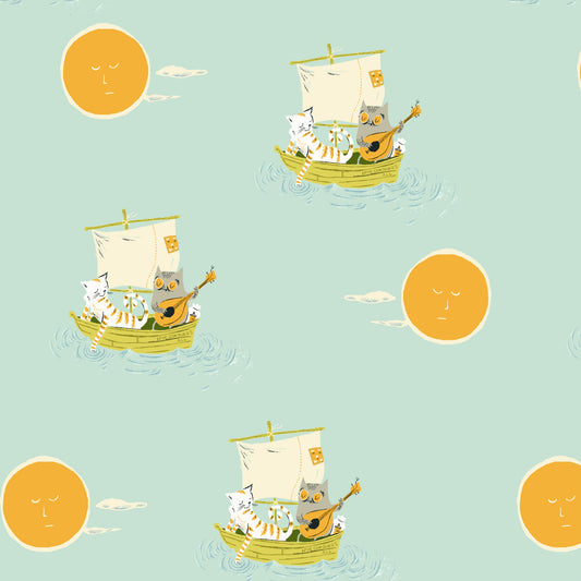 Heather Ross Favorites by Heather Ross - Owl and the Pussycat 51199D-2 Aqua
