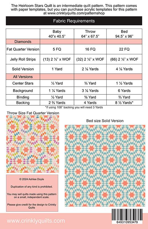 Heirloom Stars Quilt Pattern by Crinkly Quilts