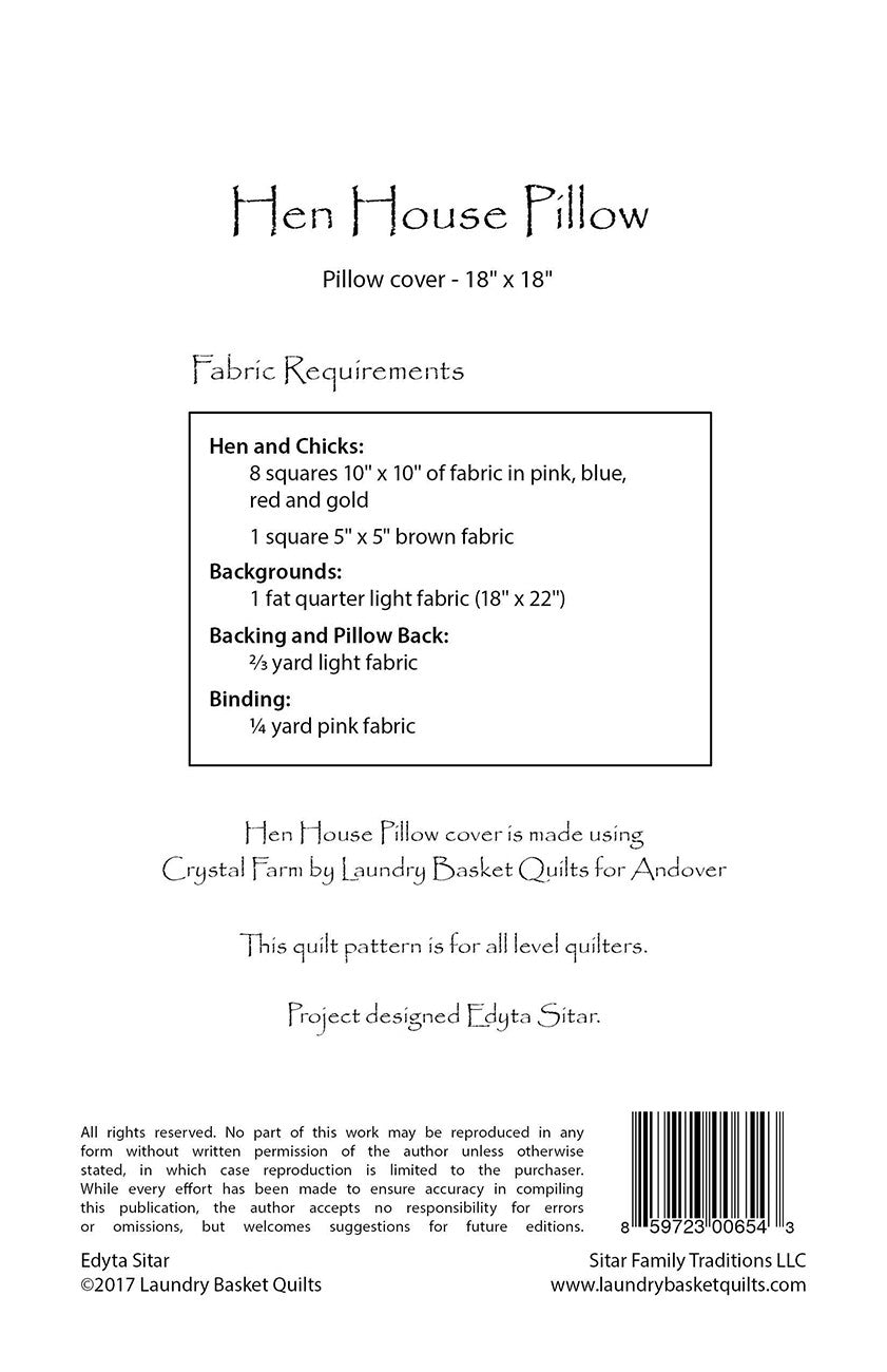 Hen House Pillow Pattern by Laundry Basket Quilts