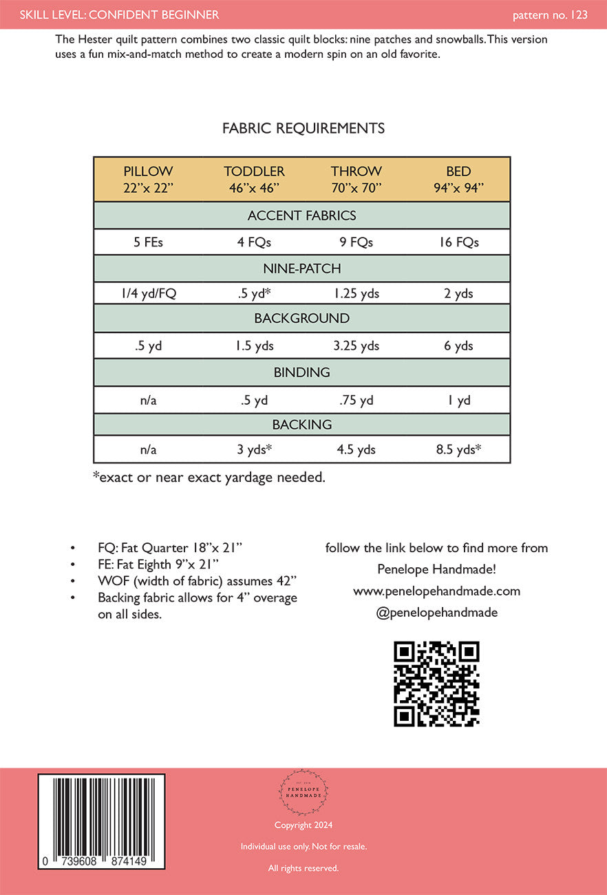 Hester Quilt Pattern by Penelope Handmade