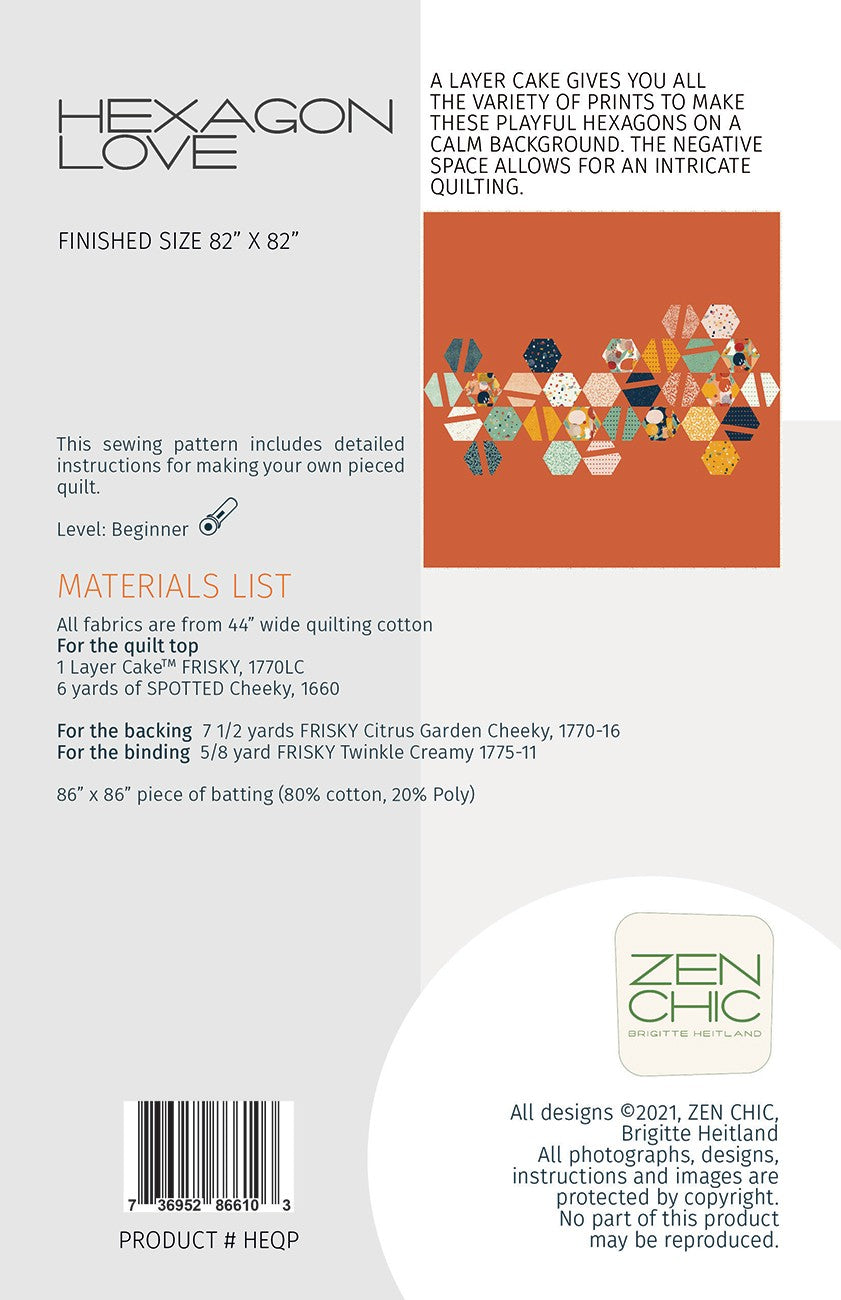 Hexagon Love Quilt Pattern by Zen Chic