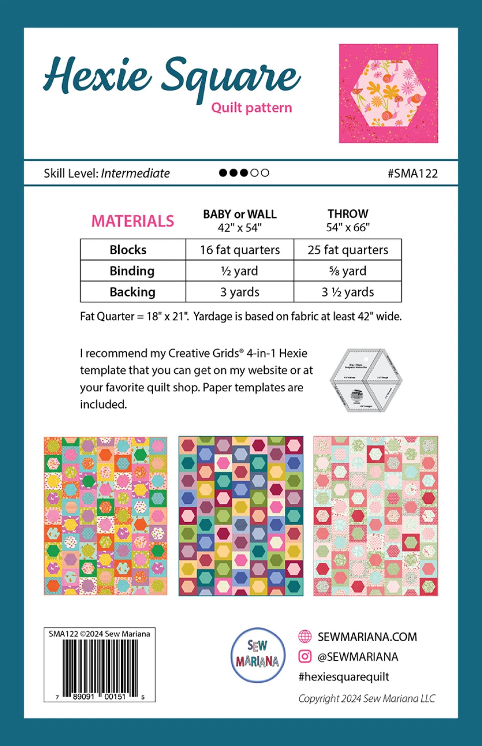 Hexie Square Quilt Pattern by Sew Mariana