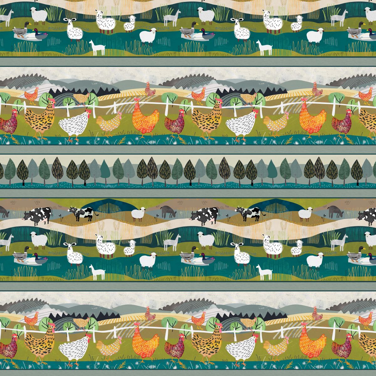 Highland Nature Walk by Alison Woodside - Border Stripe 4596-67 Teal