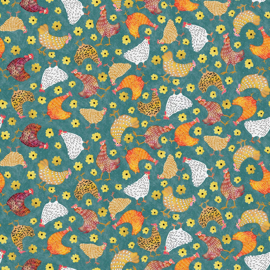 Highland Nature Walk by Alison Woodside - Hens 4591-67 Teal