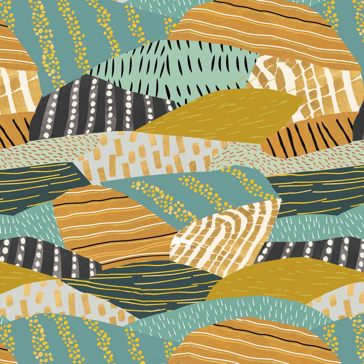 Highland Nature Walk by Alison Woodside - Patchwork Hillside 4598-44 Amber