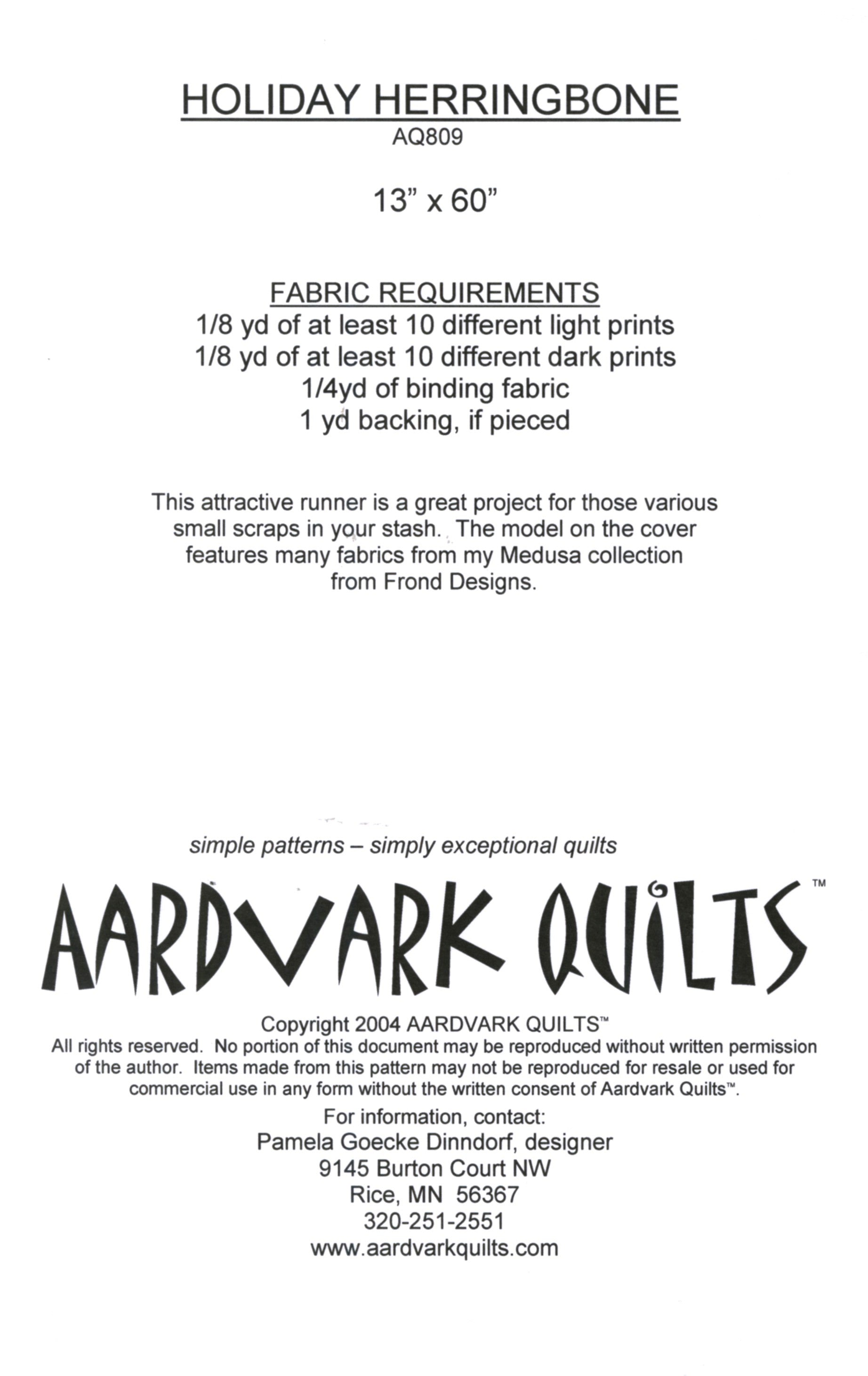 Holiday Herringbone Table Runner Pattern by Aardvark Quilts