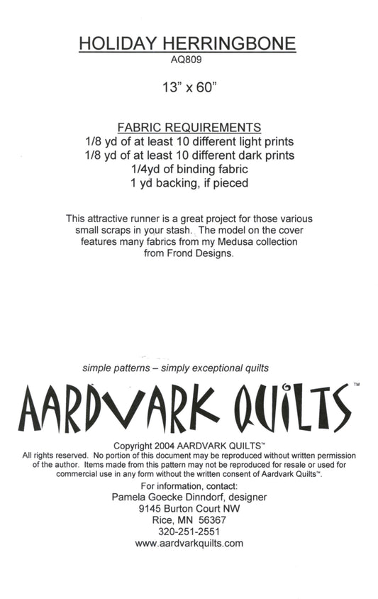 Holiday Herringbone Table Runner Pattern by Aardvark Quilts