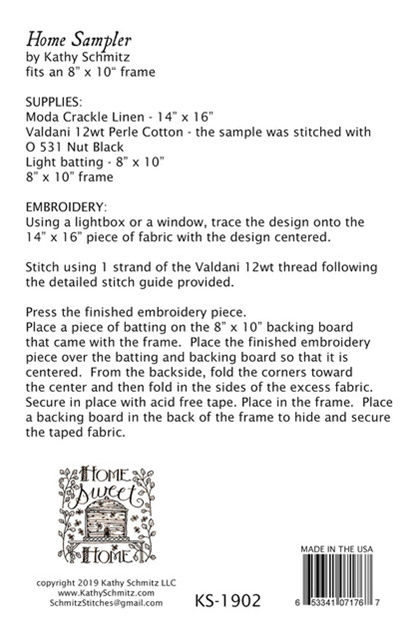 Home Sampler Embroidery Pattern by Kathy Schmitz