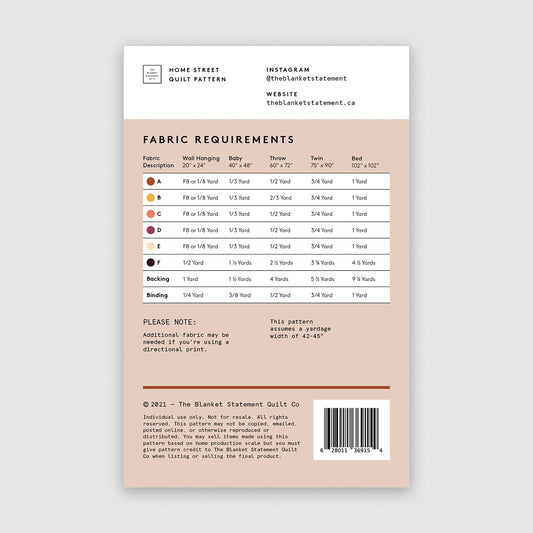 Home Street Quilt Pattern # TBS-015 - Special Order