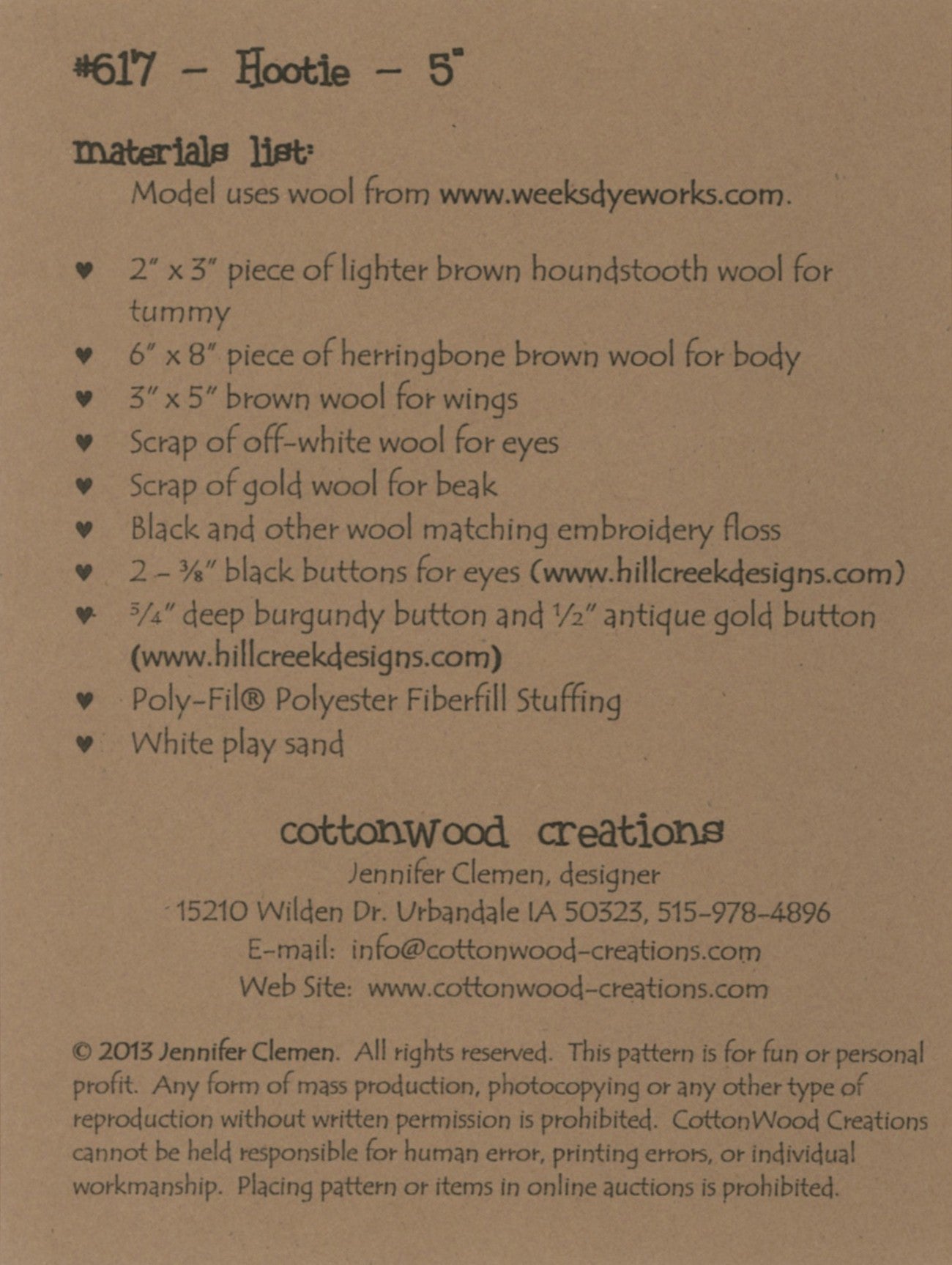 Hootie # CWC617 - Special Order