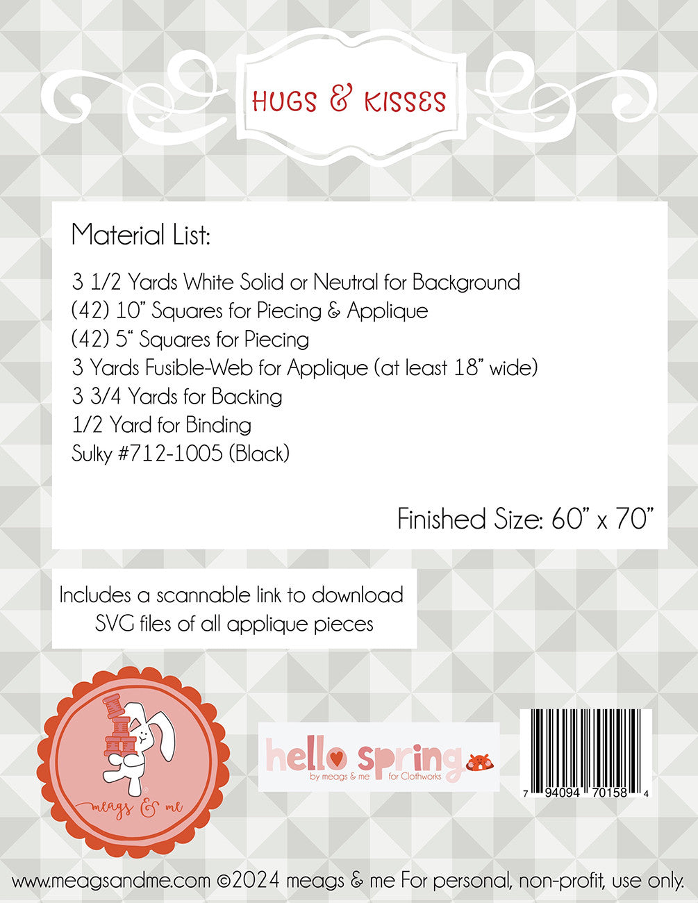 Hugs & Kisses Quilt Pattern by Meags & Me - Special Order