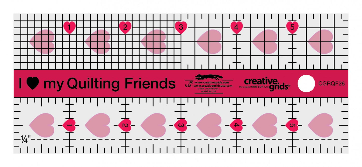 I Love My Quilt Friends Mini Rectangle Quilt Ruler 2-1/2in x 6in CGRQF26