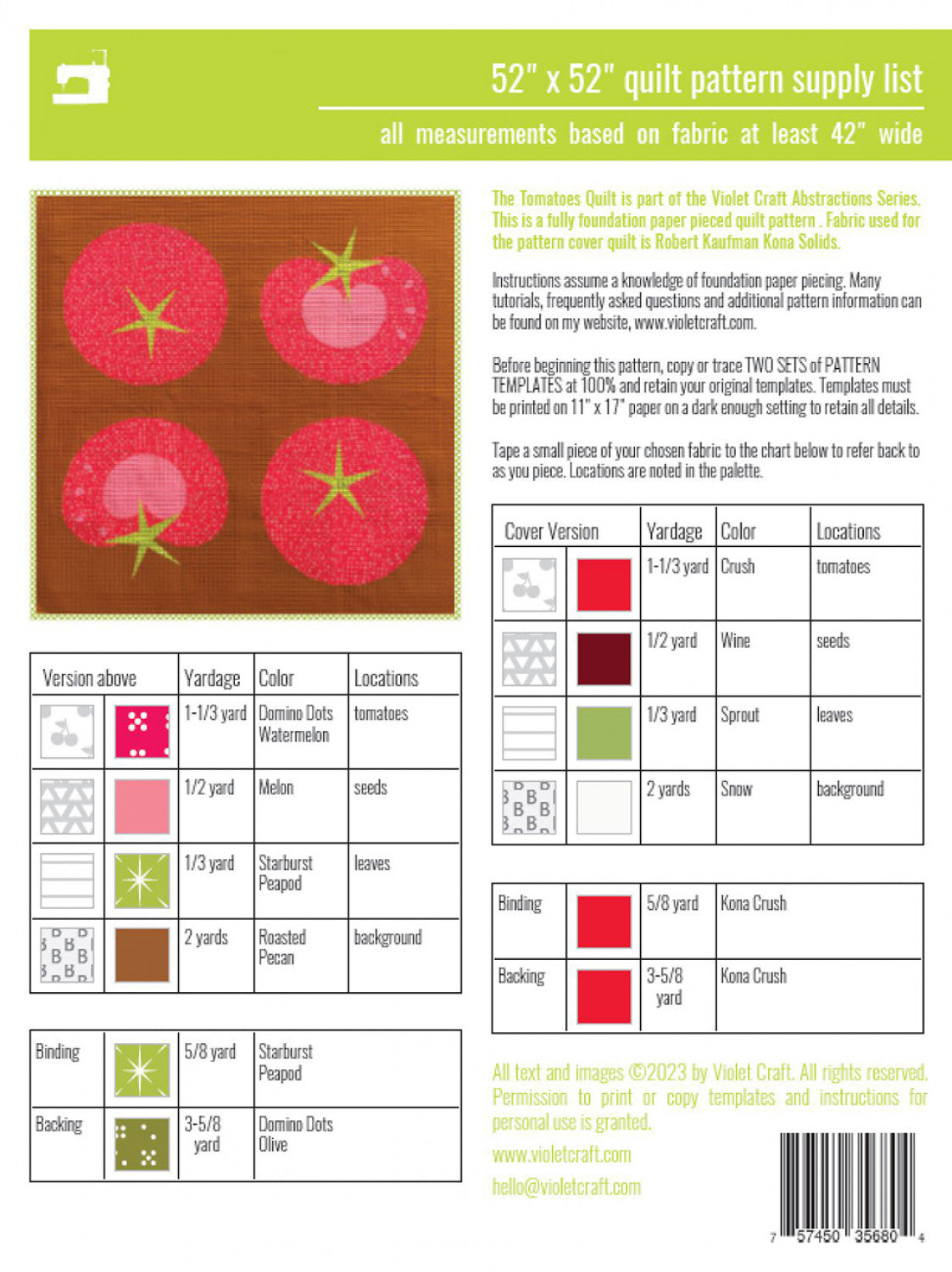 The Tomatoes Quilt Pattern # VC045 — Special Order