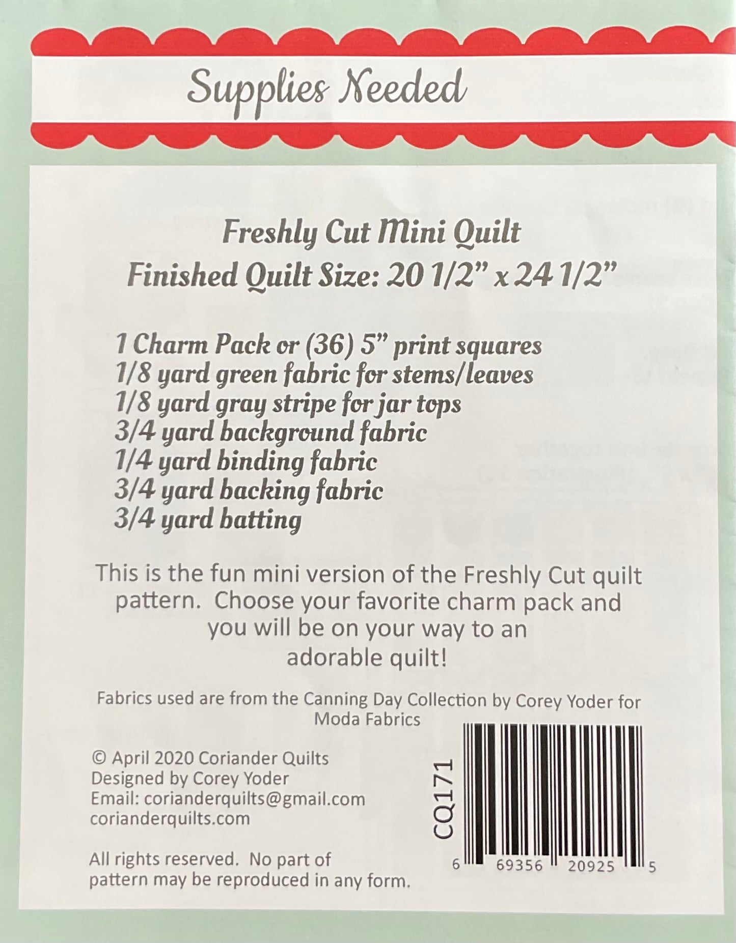 Freshly Cut Mini Quilt Kit - 3 Different Styles