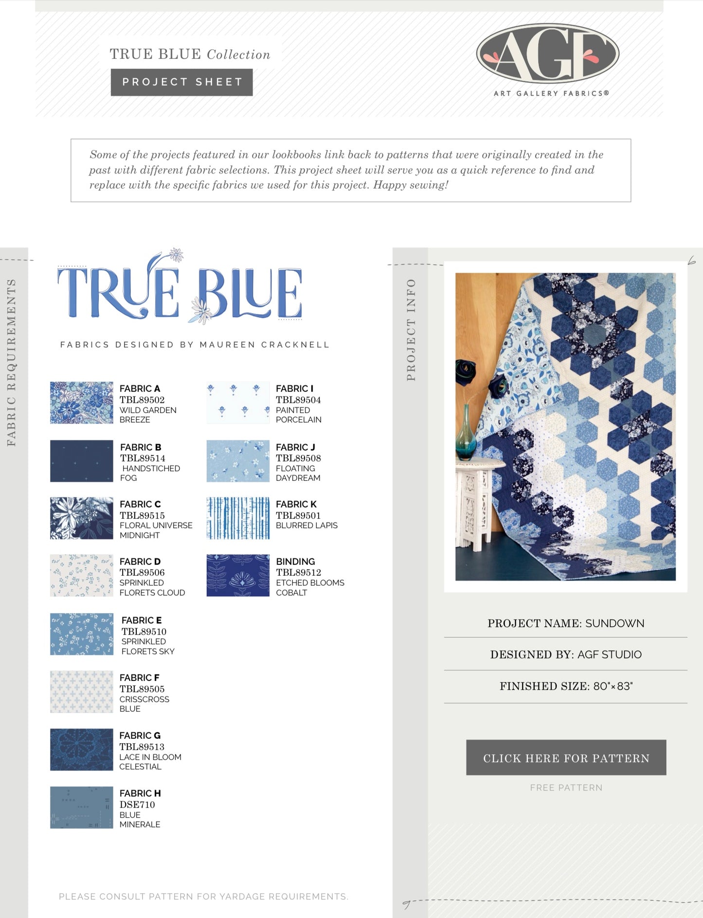 Sundown Free Pattern featuring True Blue by Maureen Cracknell