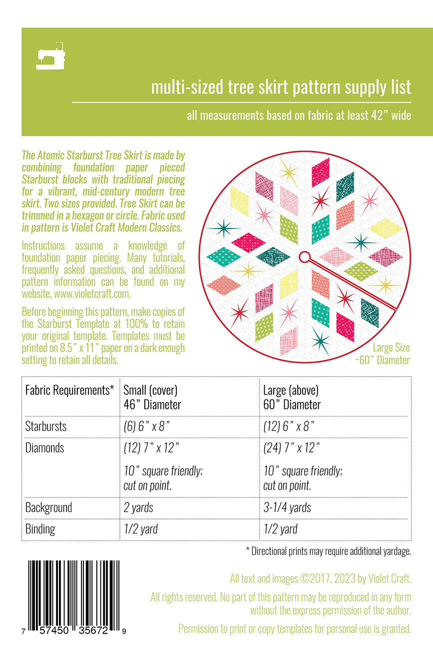 The Atomic Starburst Tree Skirt Pattern # VC039 - Special Order