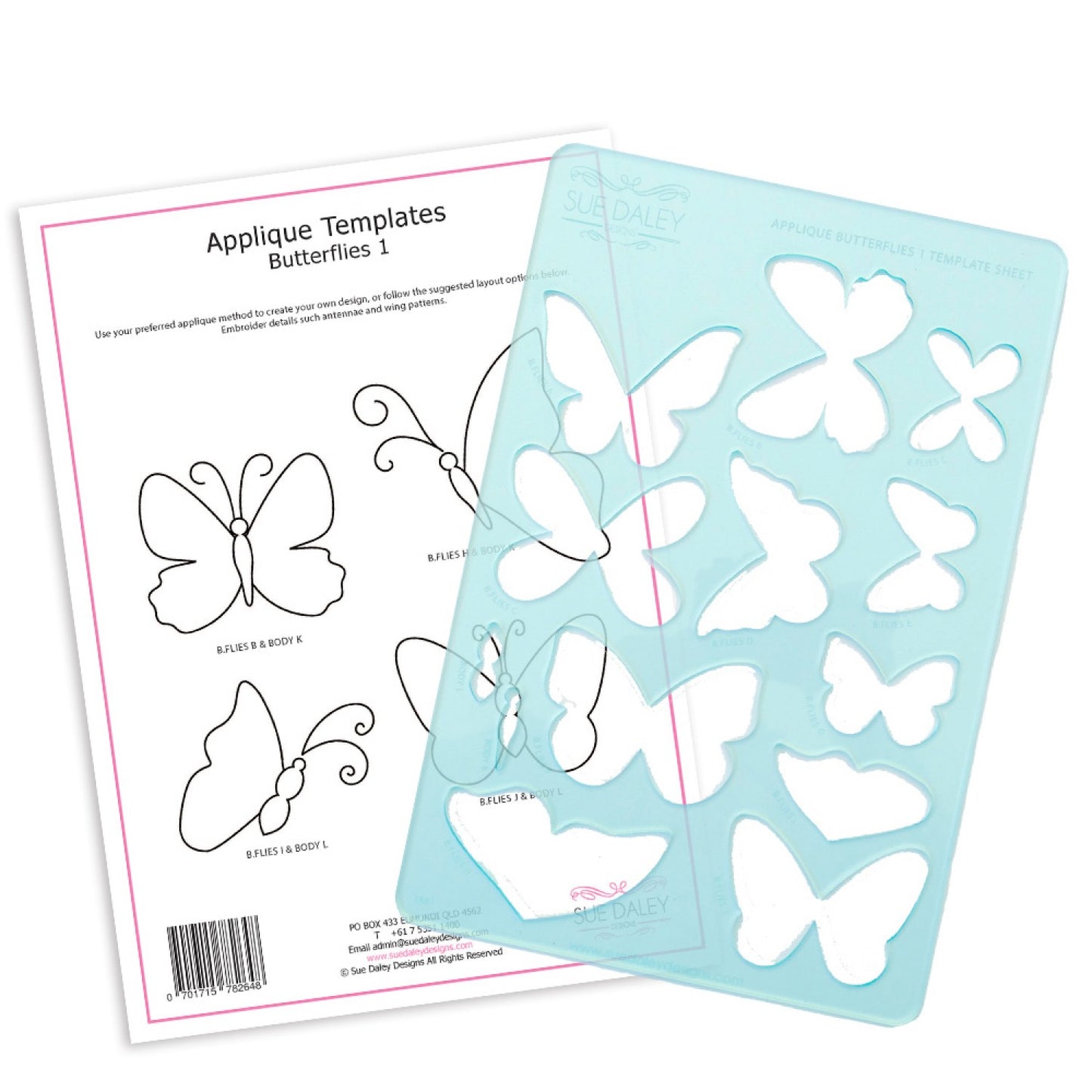 Applique Butterflies Acrylic Template Sheet # TABF1 - Special Order