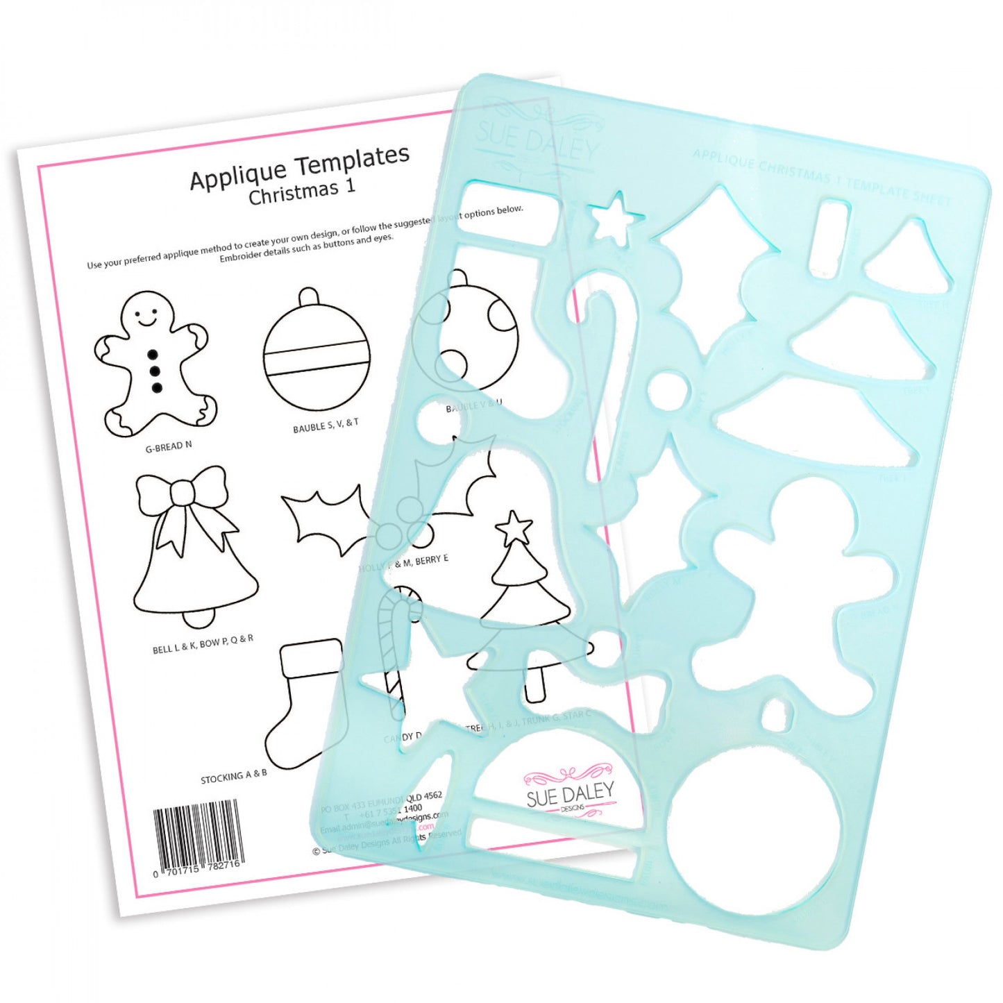 Applique Christmas Acrylic Template Sheet # TACH1 - Special Order