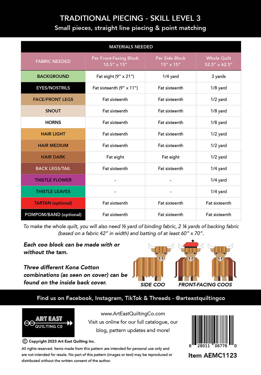 Mini Coos A Highland Cow Quilt Pattern # AEMC1123 - Special Order