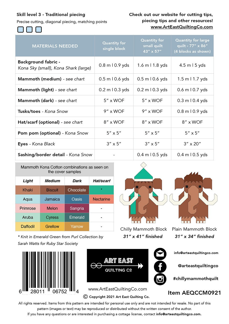 Chilly Mammoth Quilt Pattern # AEQCCM0921 - Special Order