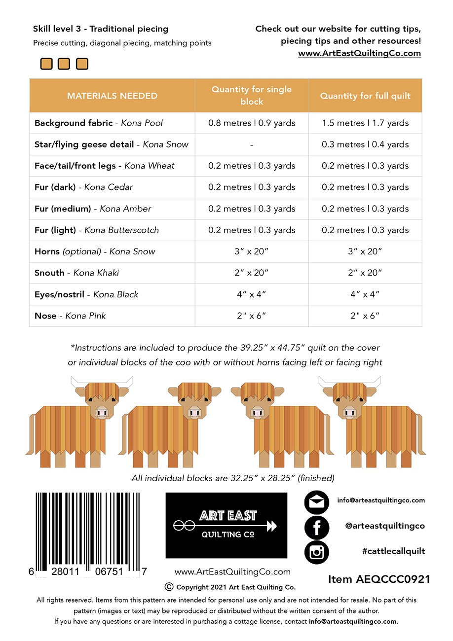 Cattle Call - a Highland Coo Quilt Pattern # AEQCCC0921 - Special Order