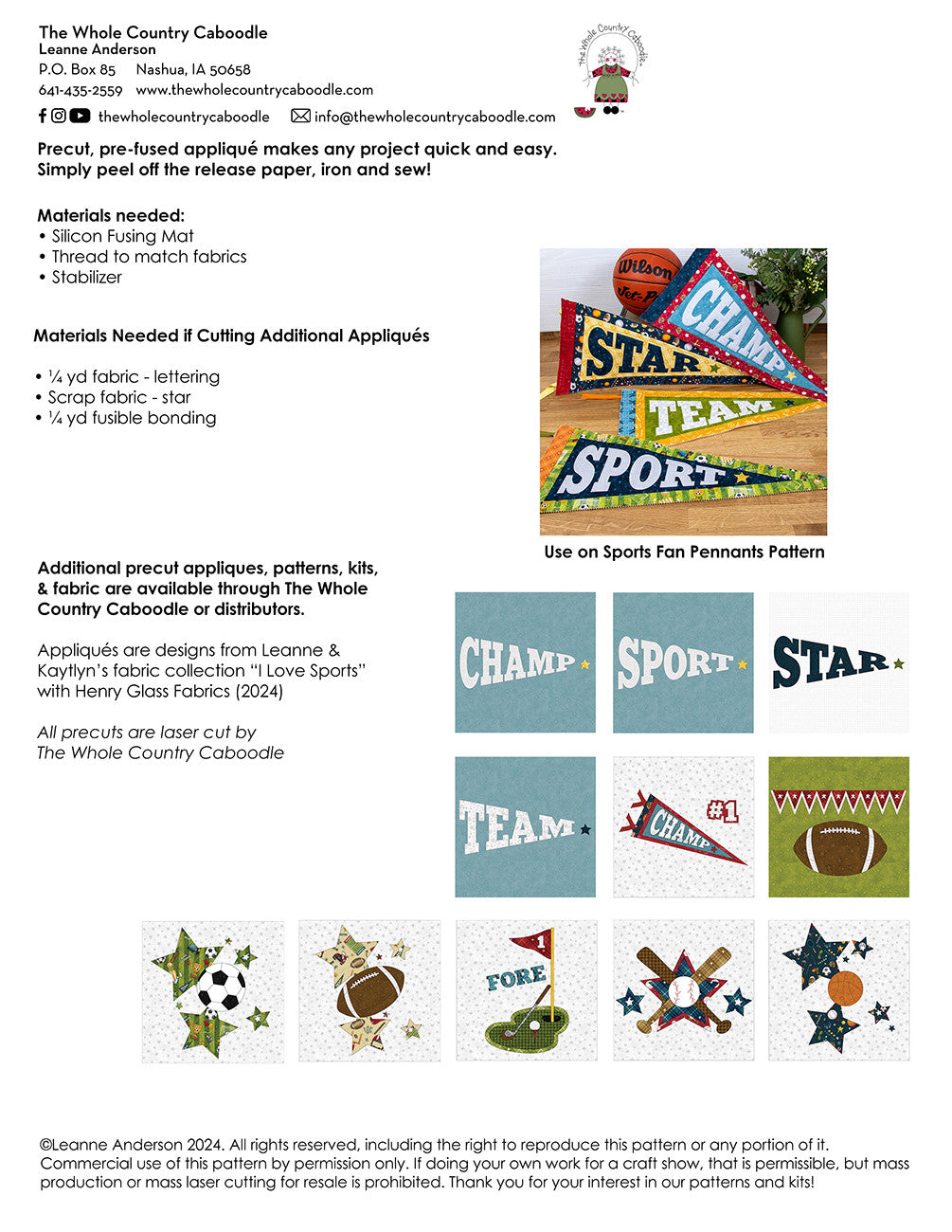 Sport Precut Fused Applique Pack # WCCPRE-SPORT - Special Order - Estimated Ship 11-20-24