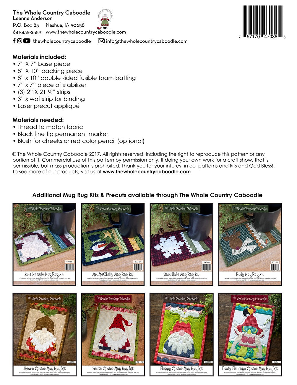 Santa Mug Rug Kit # WCCBX122 - Special Order