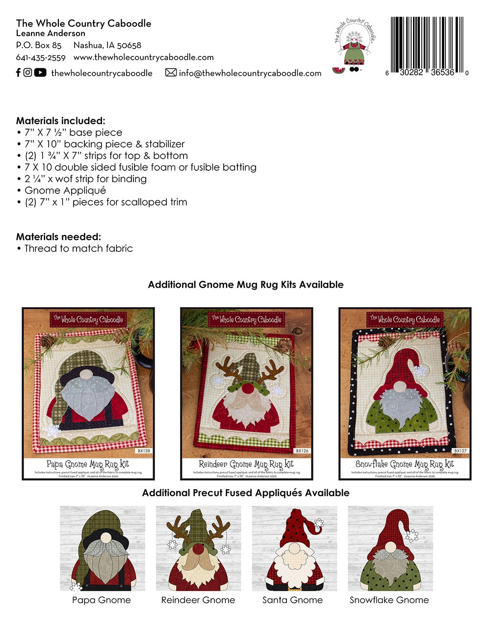 Santa Gnome Mug Rug Kit # WCCBX125 - Special Order