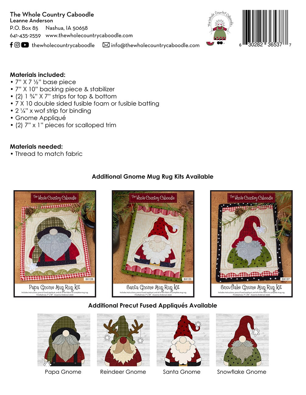 Reindeer Gnome Mug Rug Kit # WCCBX126 - Special Order