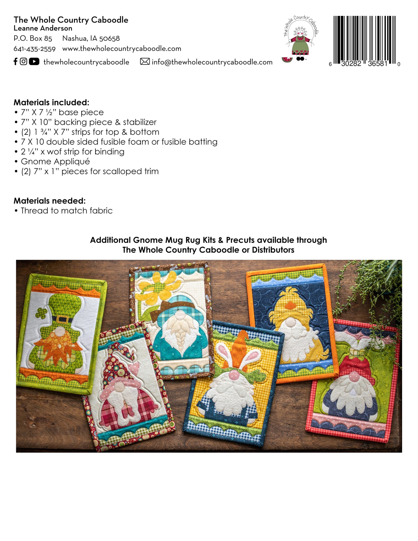 Spring Gnome Mug Rug Kit # WCCBX134 - Special Order