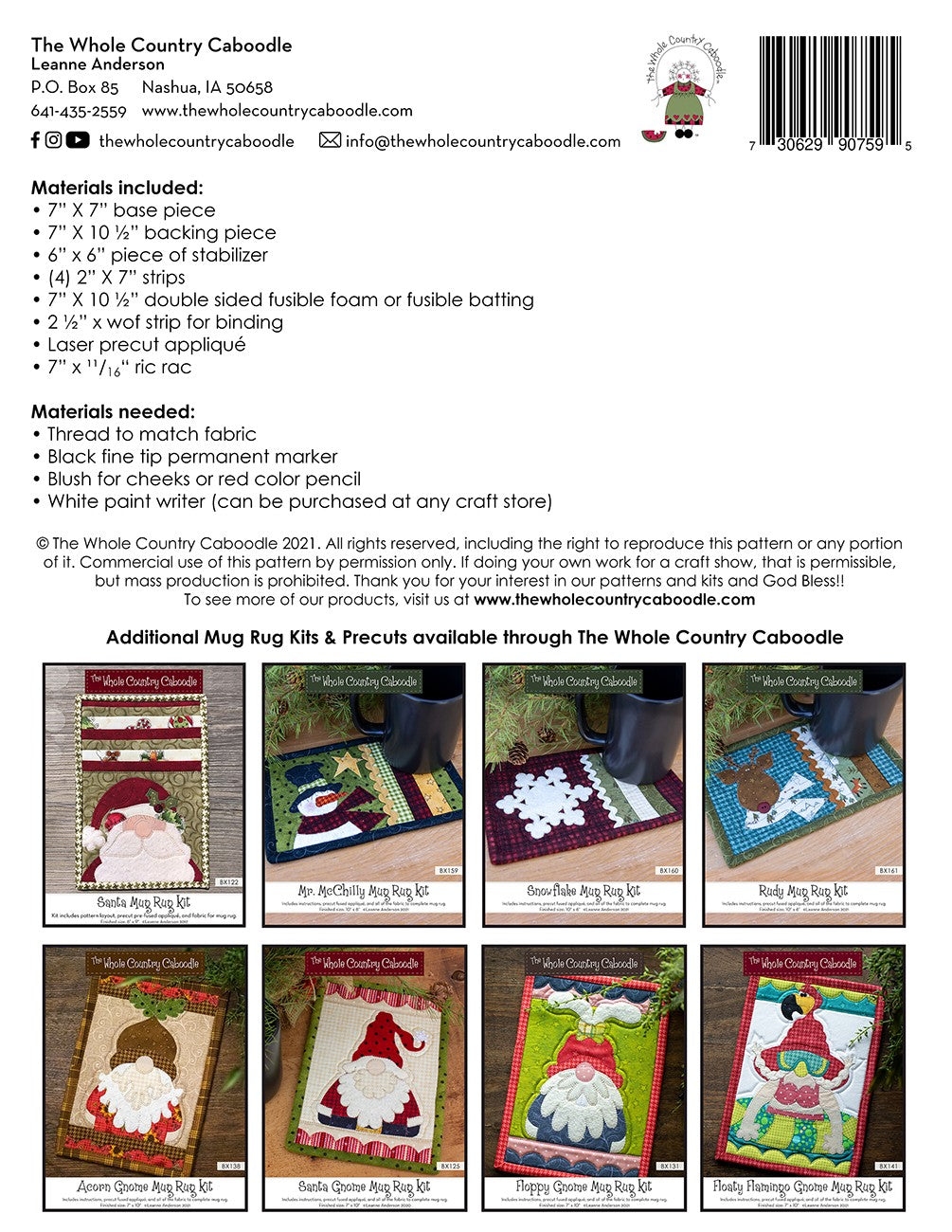 Kris Kringle Mug Rug Kit # WCCBX158 - Special Order