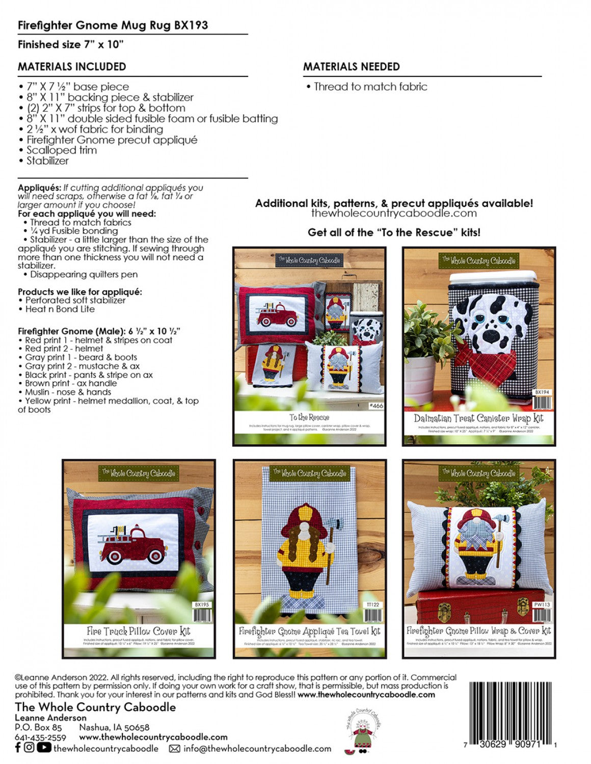 Firefighter Gnome Mug Rug Kit # WCCBX193 - Special Order