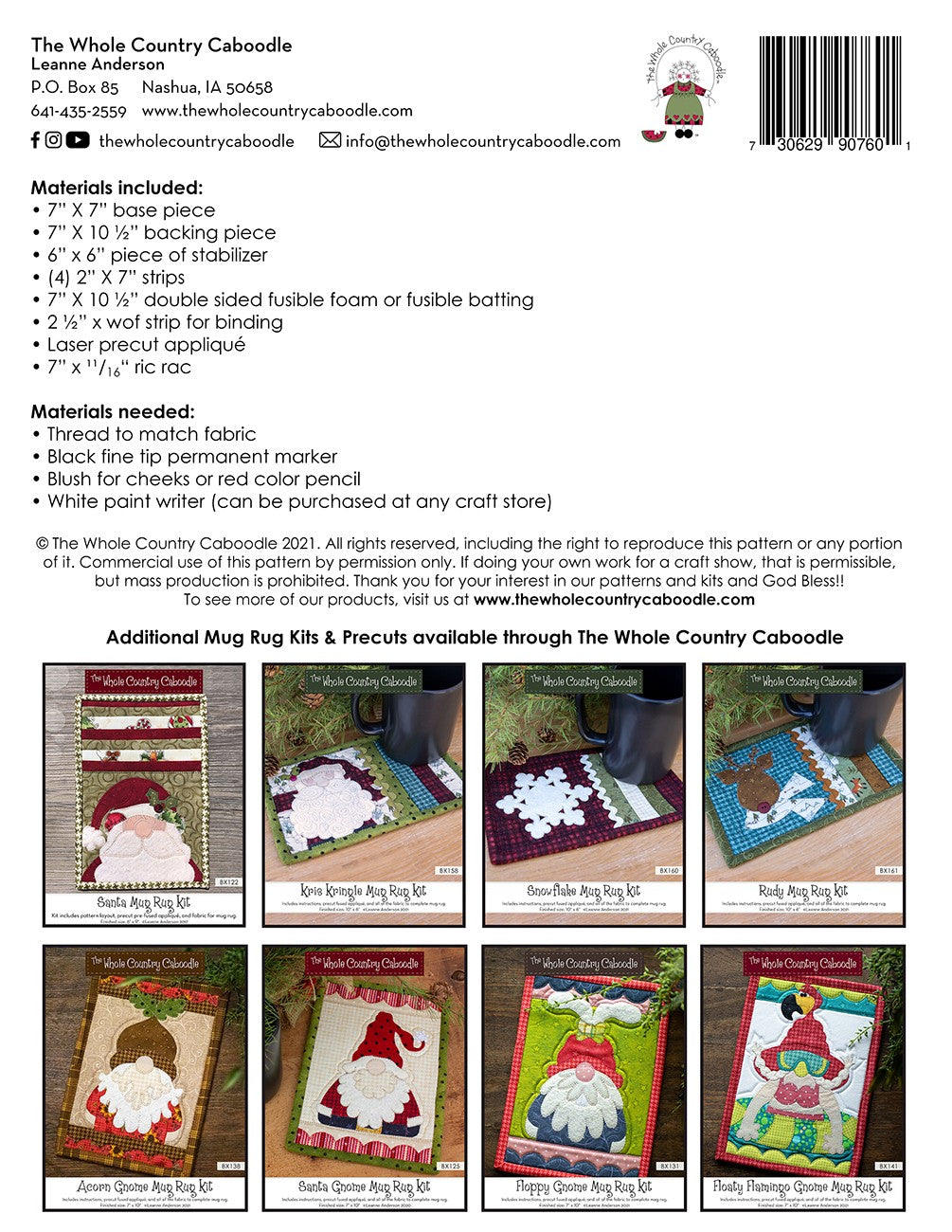 Mr. McChilly Mug Rug Kit # WCCBX159 - Special Order