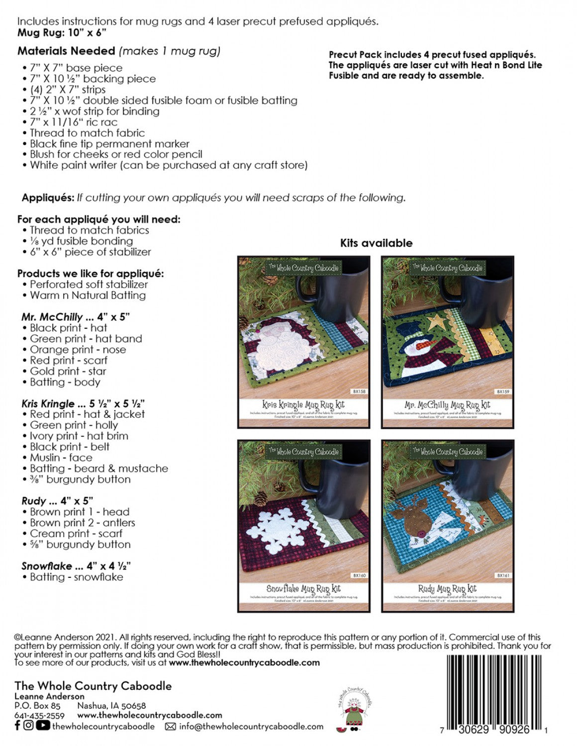 Chillytime Mug Rugs Precut Pack # WCCPP105 - Special Order