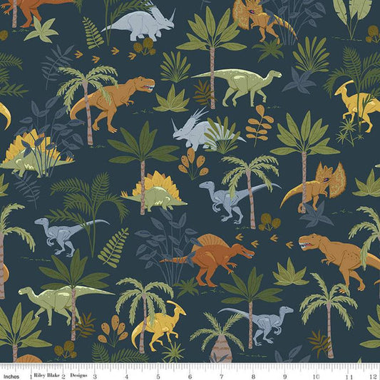 Cretaceous Jungle Dino Navy by Amanda Niederhauser