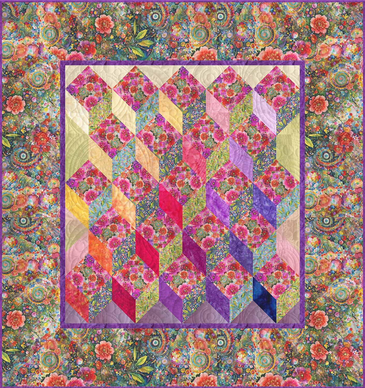 Multi Whimsical Tumbling Block Quilt Kit (Expected Arrival March 2025)