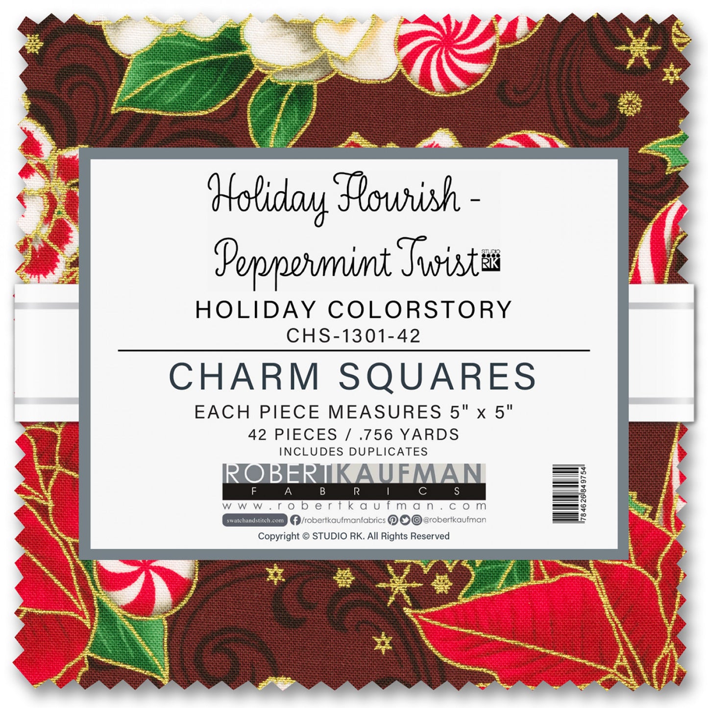 Holiday Flourish Peppermint Twist by RKF Collection  - 5" Square Pack -  Special Order (Expected July 2025)