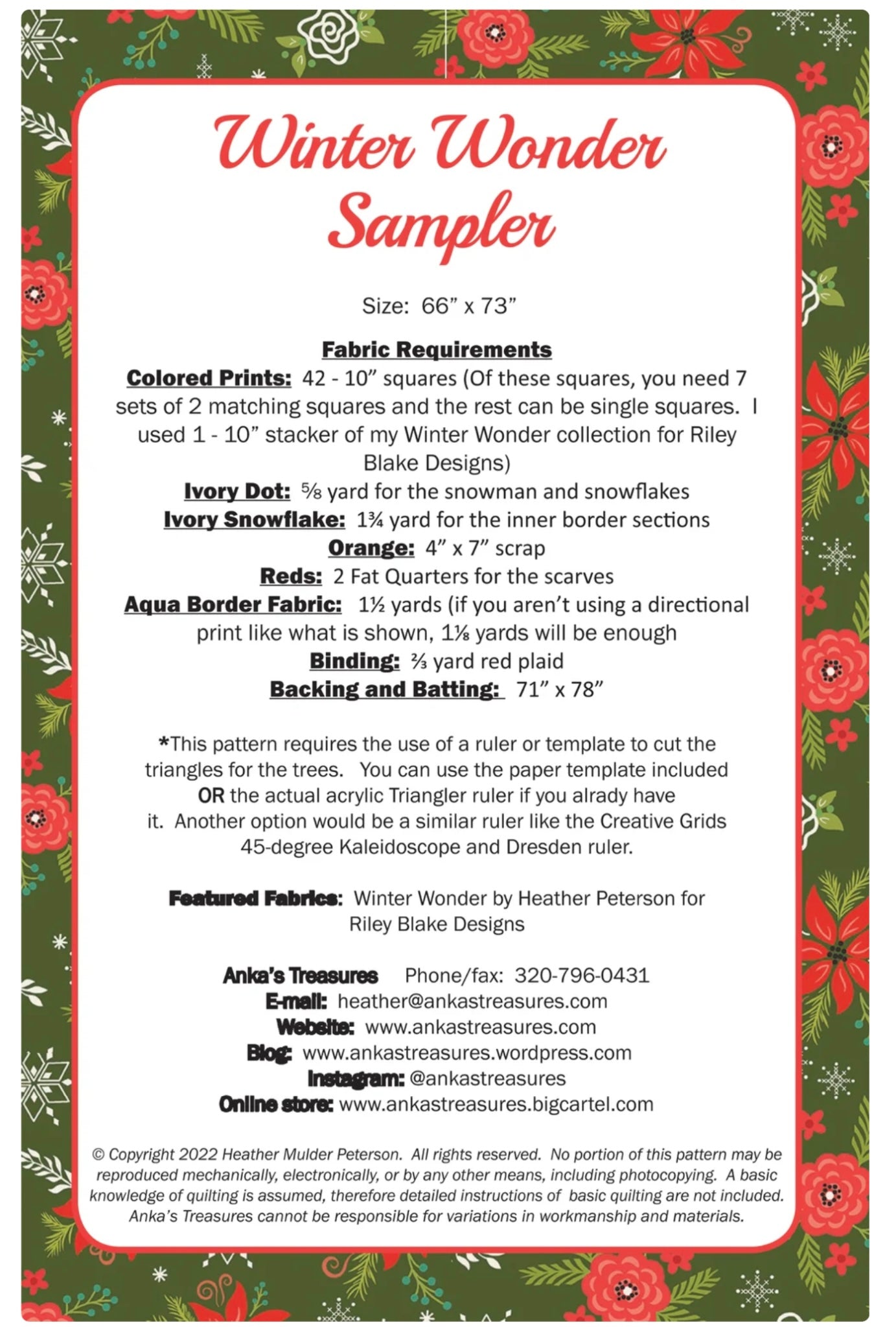 Winter Wonder Sampler Quilt Pattern by Anaka's Treasures - Special Order