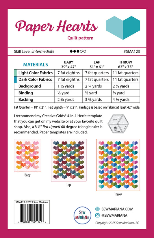 Paper Hearts Quilt Pattern by Sew Mariana