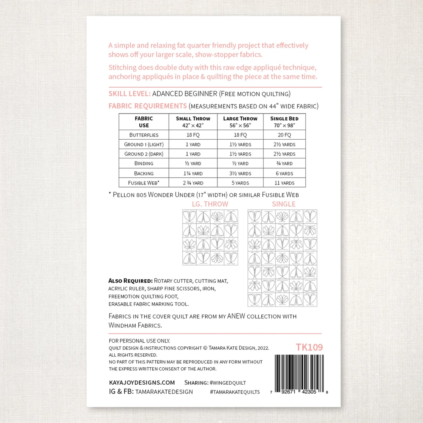 Winged Appliqué Quilt Pattern by Tamara Kate