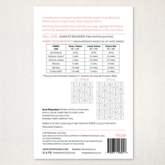 Winged Appliqué Quilt Pattern by Tamara Kate