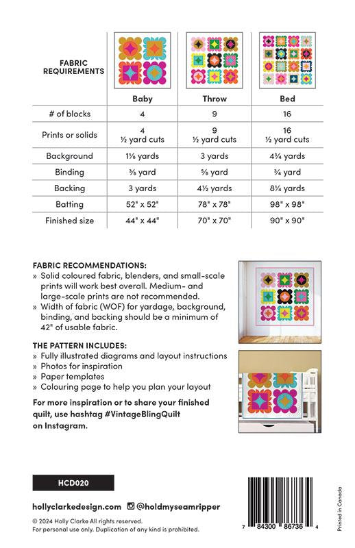 Vintage Bling Quilt Pattern by Holly Clarke Design