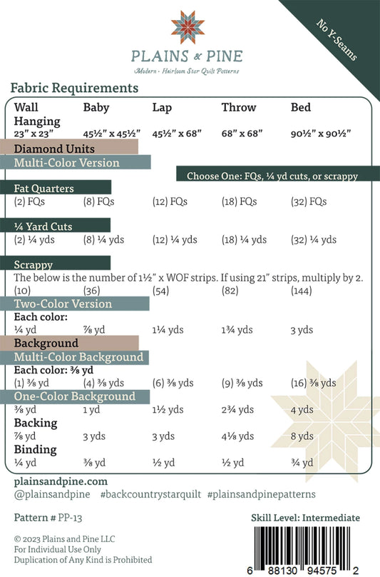 Back Country Star Quilt Pattern by Plains & Pine
