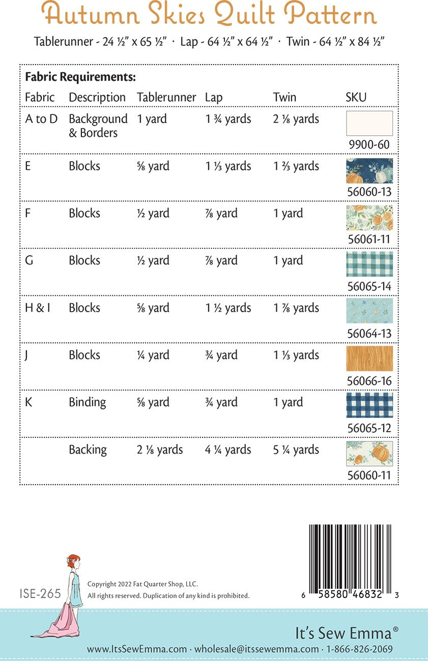 Autumn Skies Quilt Pattern # ISE-265 - Special Order