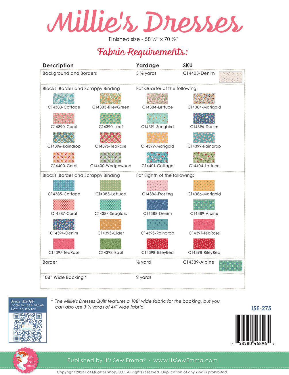 Millie's Dresses Quilt Pattern # ISE-275 - Special Order