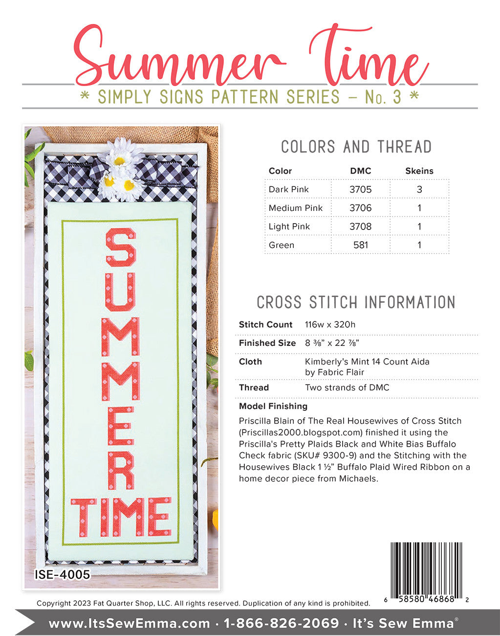 Summer Time Simply Signs Cross Stitch Pattern # ISE-4005 - Special Order