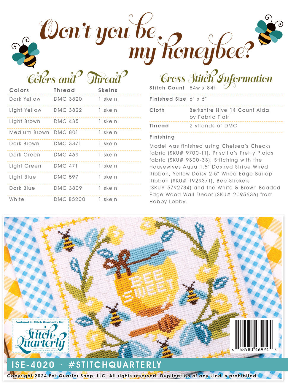 Bee My Honey Cross Stitch Pattern # ISE-4020 - Special Order