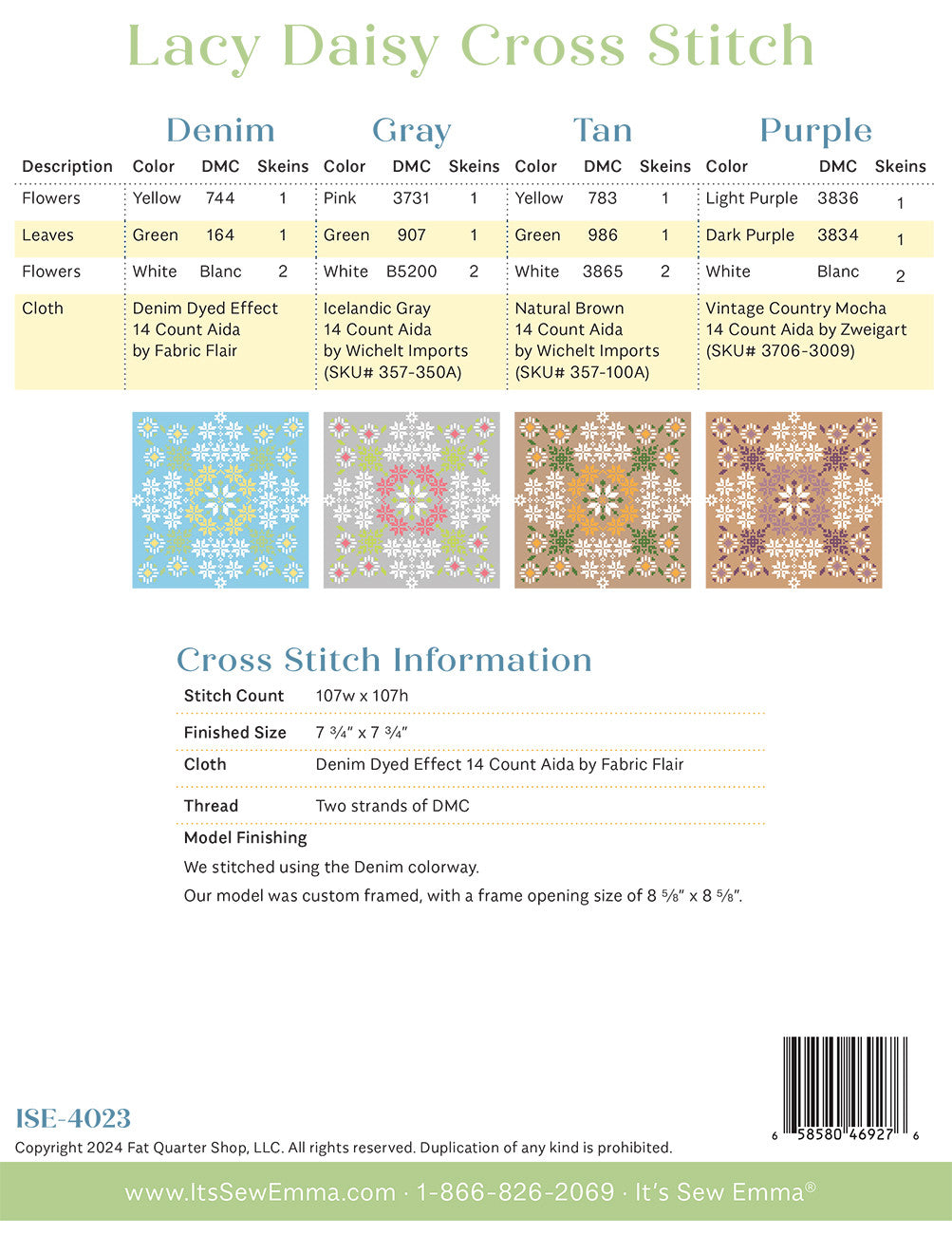 Lacy Daisy Cross Stitch Pattern # ISE-4023 - Special Order